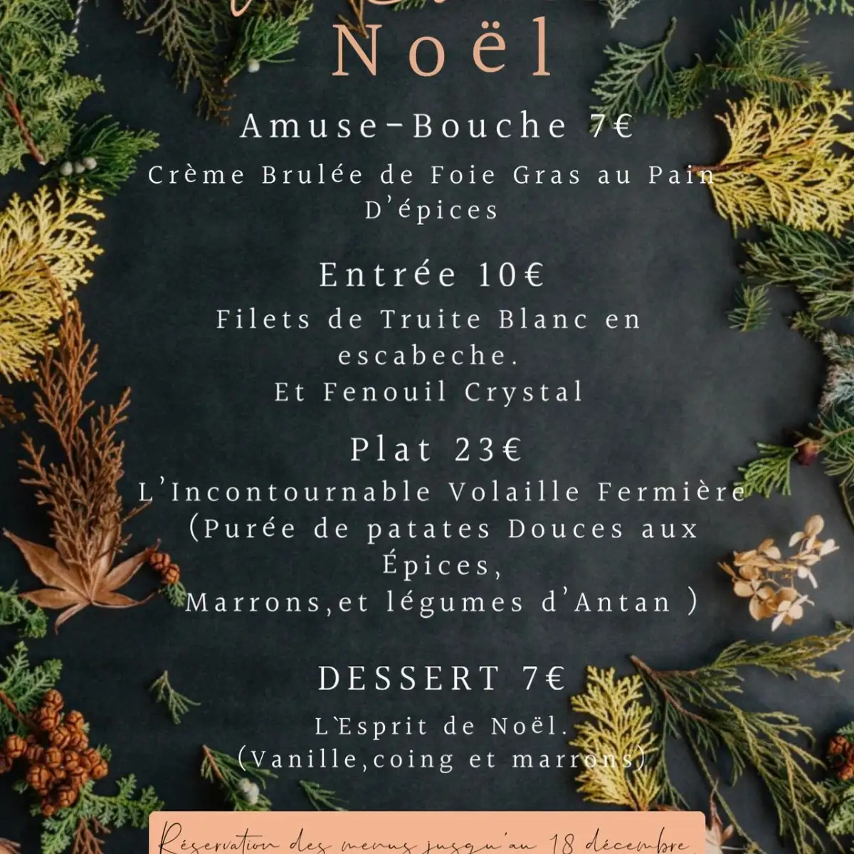 Menu de Noël et saint Sylvestre !!